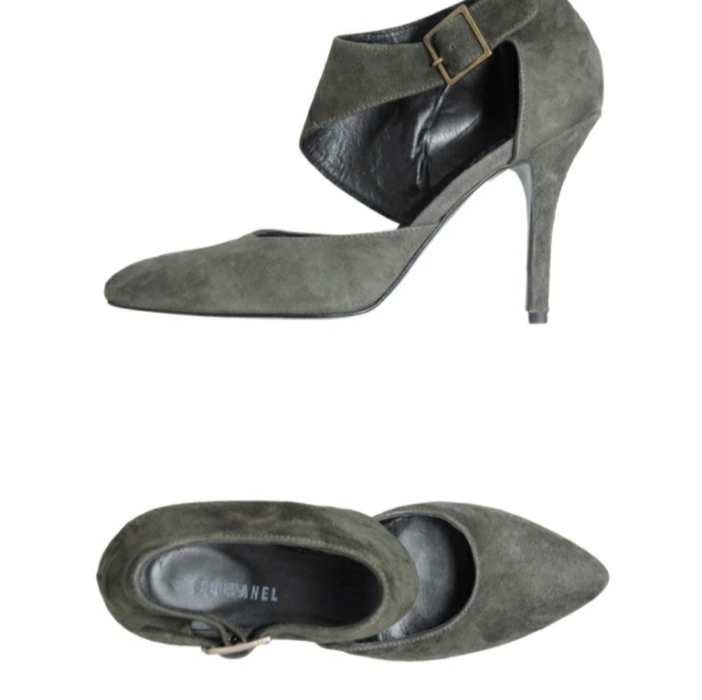 Gray pumps with buckle